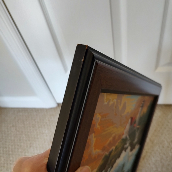 Vintage Paint By Number Framed Seascape Lighthouse Ocean View Painting - Picture 10 of 11